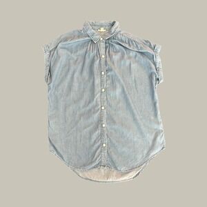 a.n.a A New Approach Blue Chambray Lyocell Short Sleeve Button Down Top M 1365